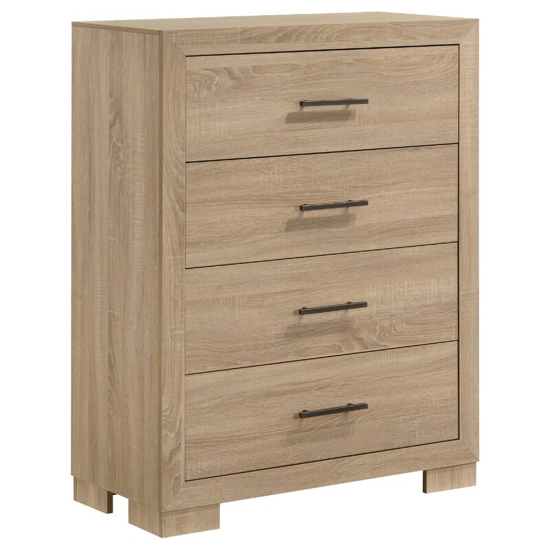 Poxy Tall Dresser Chest with 4 Drawers, Nickel Metal, Oak Brown Wood image number 2