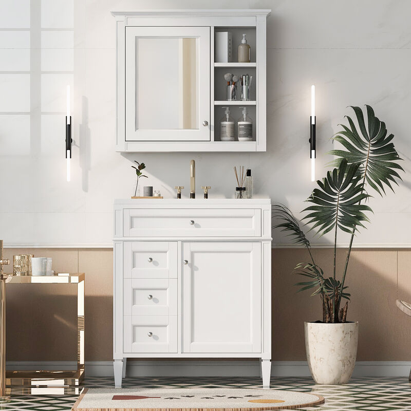 Merax Bathroom Vanity Set with Mirror Cabinet, Ceramic 3-Hole Basin, Soft-Close Storage image number 2