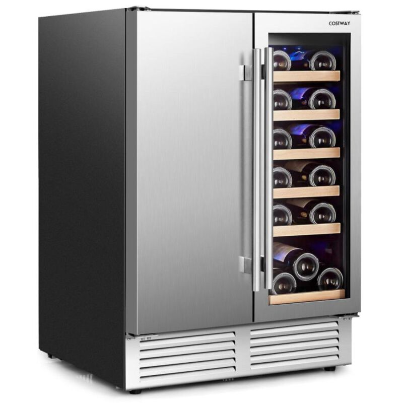 Costway 2-in-1 Beverage and Wine Cooler with Independent Temperature Control and LED Lights