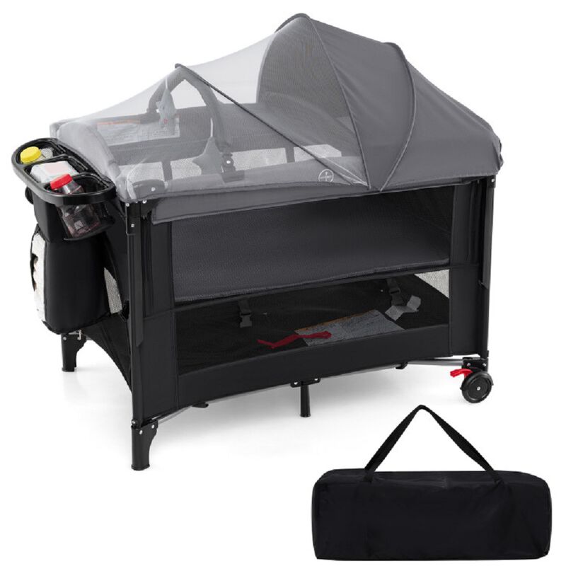 Portable Baby Bassinet with Adjustable Height, Diaper Table & Comfy Mattress