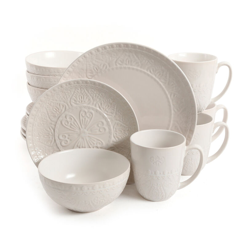 Gibson Elite Milanto 16 Piece Stoneware Dinnerware Set in Cream, Service for 4 image number 0