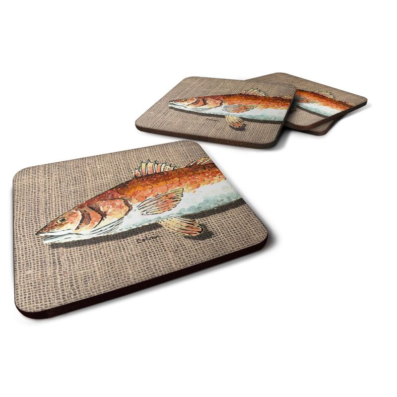 Caroline's Treasures 8736FC Fish Red Fish Foam Coasters (Set of 4), 3.5 H x 3.5 W, Multicolor