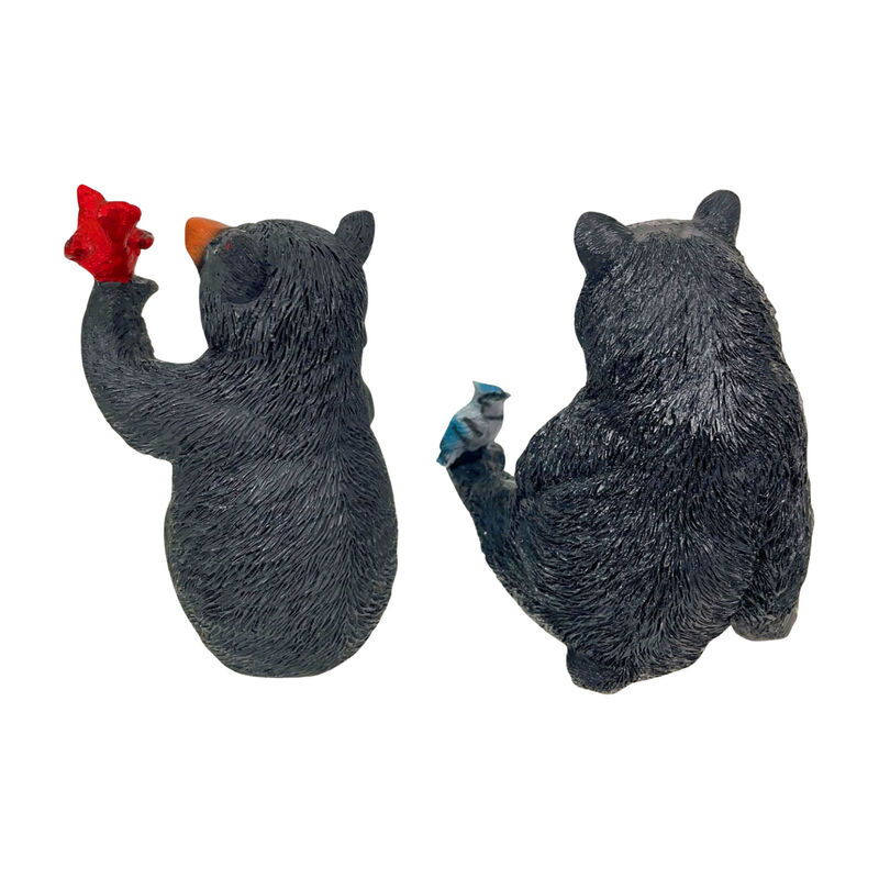 Set of 2 Black Bear Statues with Birds, 5&rdquo; Tall &ndash; Rustic Resin Animal Decor image number 2