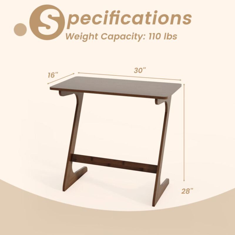 Hivvago Bamboo Z-Shaped Spacious Sofa Side Table with Space-Saving Tabletop