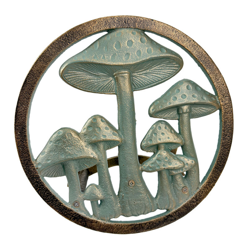 11.75 inch Cast Iron Mushroom Garden Hose Holder Verdigris Finish Yard Decor image number 1