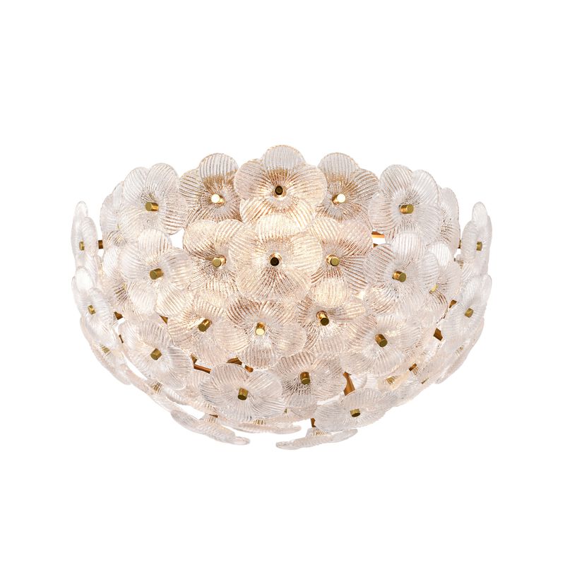 Aika 3-Light 15" Clear Glass Floral Flush Mount - Medium‑gloss Brushed Brass image number 0