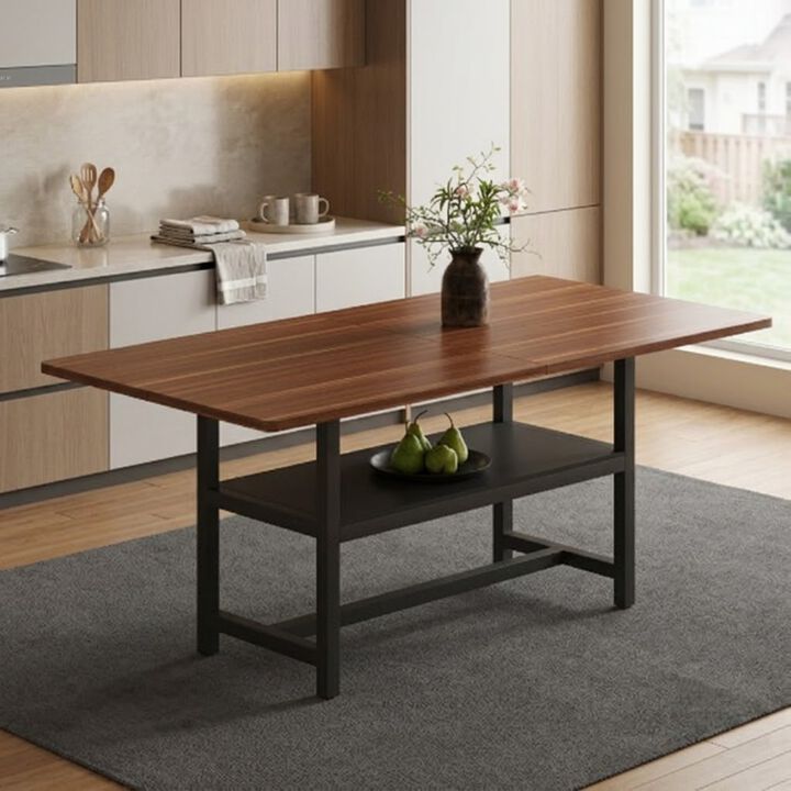 Whisen 71" Minimalist Dining Table with Storage Shelf, MDF Metal, Utility Table for Family Gatherings Living Room Kitchen