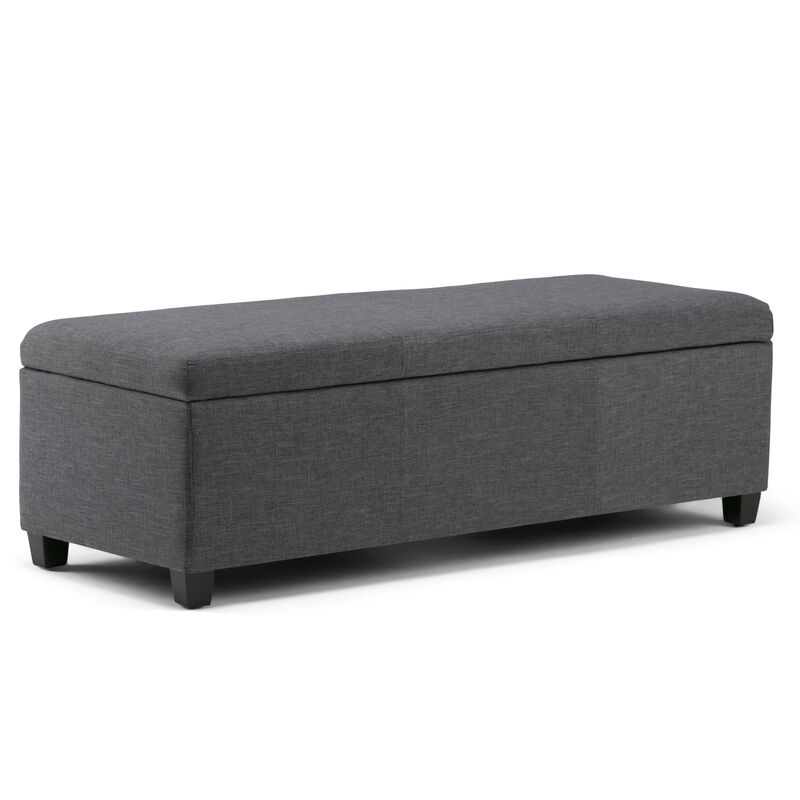 Avalon 48 inch Wide Contemporary Rectangle Storage Ottoman Bench in Slate Grey Linen Look Fabric, Assembled