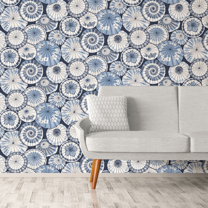 Mikado Blue Parasol Wallpaper