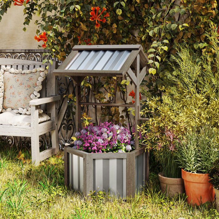 Hivvago Hexagonal Wooden Planter with Galvanized Canopy