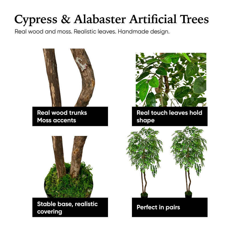 Handmade 6' Artificial Wisteria Tree In Home Basics Plastic Pot Made with Real Wood and Moss Accents
