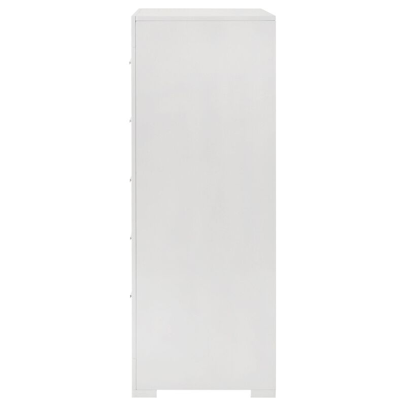 Ivon Tall Dresser Chest, 5 Drawers, Modern Glossy White Solid Hardwood - Benzara