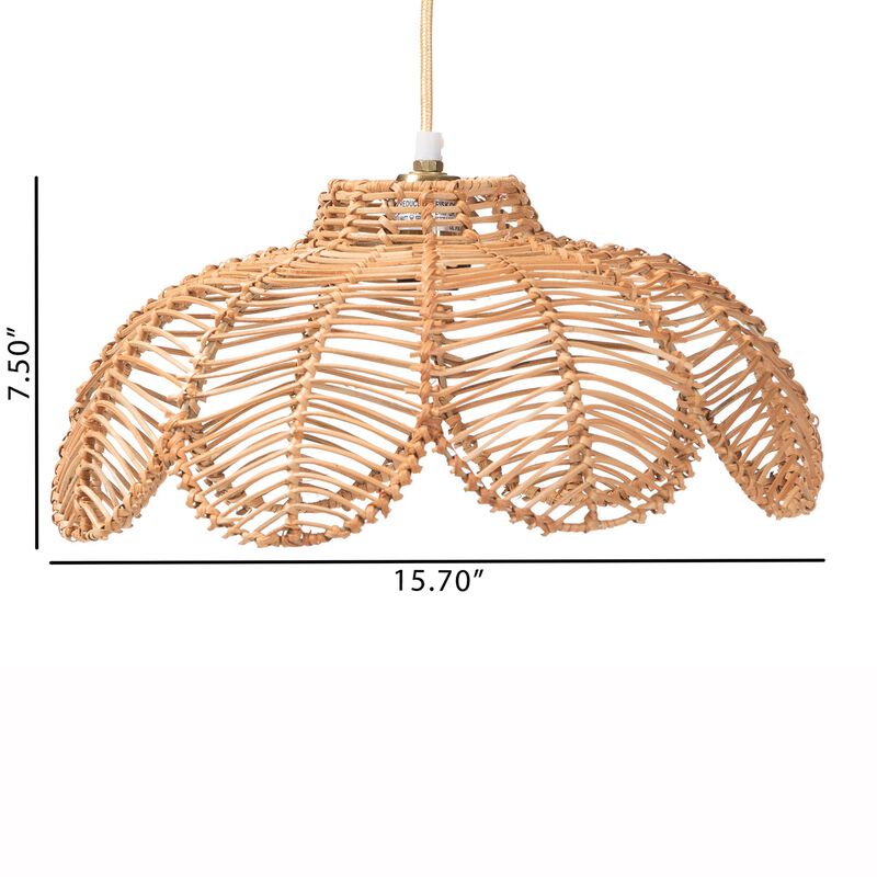 bali & pari Neorah Natural Rattan Pendant Lampshade - Coastal Boho Ceiling Light Cover with Handcrafted Petal Shape