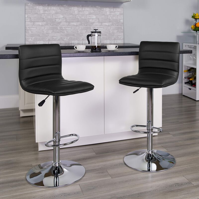 Flash Furniture Vincent Modern Black Vinyl Adjustable Bar Stool with Back, Swivel Stool with Chrome Pedestal Base and Footrest image number 1