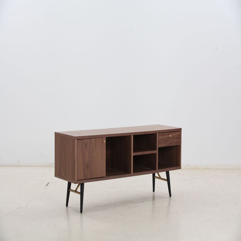 Mid Century Modern Low Profile Media Console TV Stand Walnut Stylish and Functional Sleek Design with Ample Storage Space