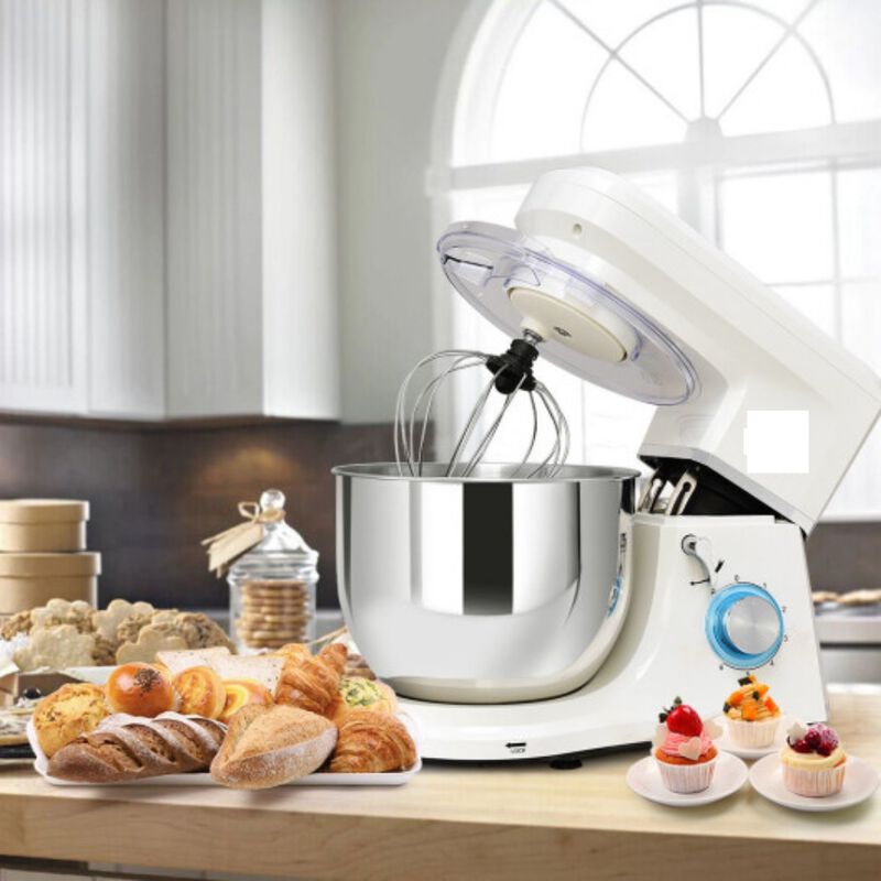 6 Speed 7.5 Qt Tilt-Head Stainless Steel Electric Food Stand Mixer-White