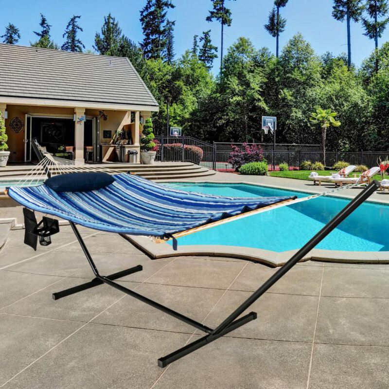 Hivvago  Hammock Chair Stand Set Cotton Swing with Pillow Cup Holder Indoor Outdoor