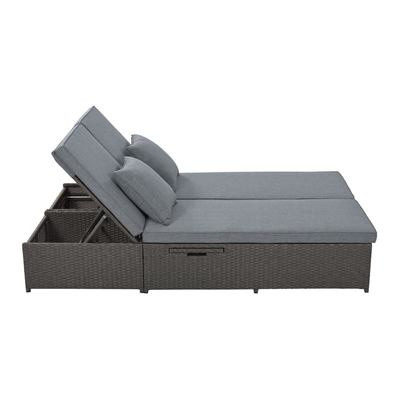 Streamdale Gray Wicker Rattan Double Sunbed Recliners for 2 image number 7