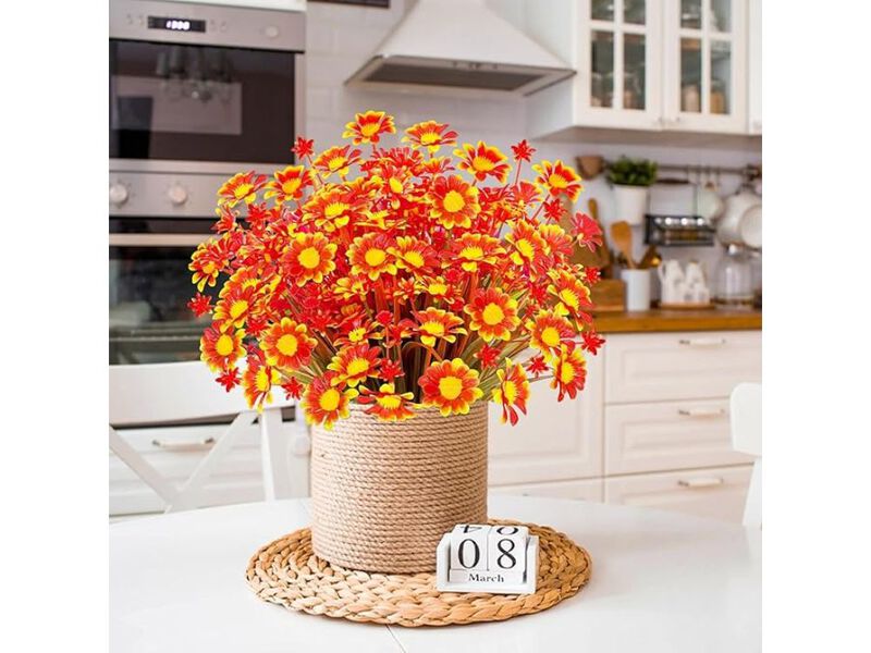8 Bundle Orange Artificial Greenery Plants UV Resistant Outdoor Garden Porch image number 1