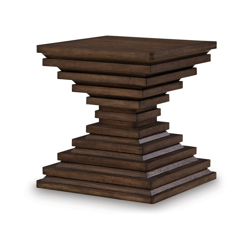 Reem Side End Table, Square Geometric Hourglass, 28 Inch Dark Brown image number 2
