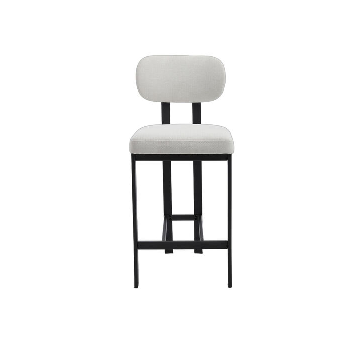 HomeRoots Set of Two 26" White and Black Fabric and Metal Counter Height Bar Chairs