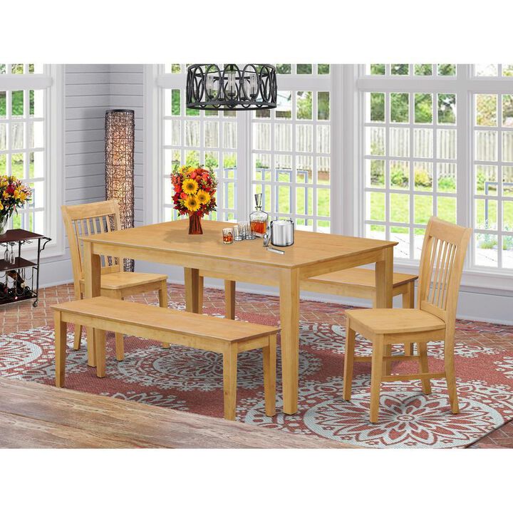 5 PC Dining room set - Kitchen Table and 2 Dining Chairs and 2 Wooden benches