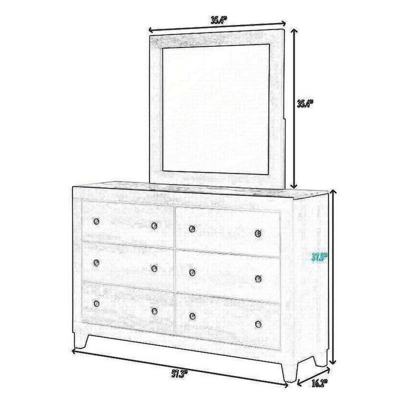 Benjara YOH 57 Inch Wide Dresser with Mirror, 6 Drawers, Round Handles, Wood, Black and Silver