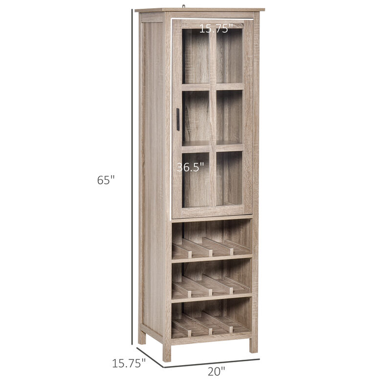 Tall Wine Cabinet Bar Display Cupboard with Glass Door and 3 Storage Compartment