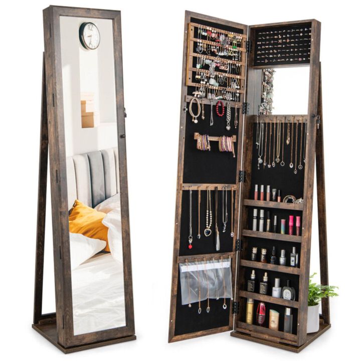 Hivvago Standing Lockable Jewelry Storage Organizer with Full-Length Mirror