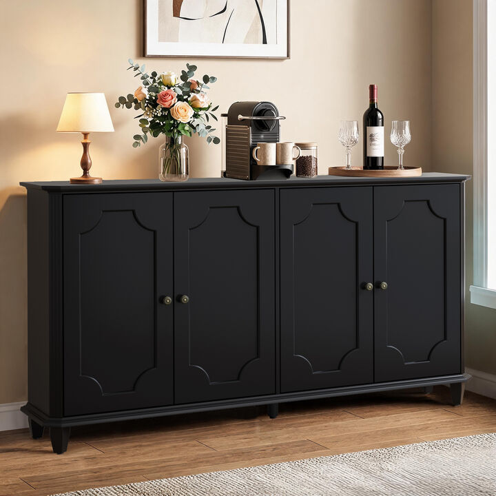 Farmhouse Sideboard Buffet Cabinet, 4 Door Vintage Storage Credenza, Wide Closed Storage Accent Console Cabinet
