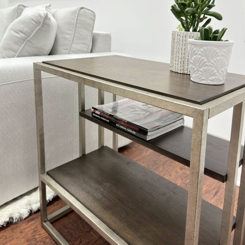 Streamdale Metal Frame Wood Living Room Chairside Table with Shelf image number 2