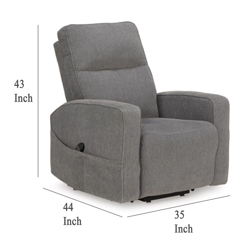 Lawson Power Lift Recliner Chair, Gray Polyester, Soft Foam Cushioned - Benzara