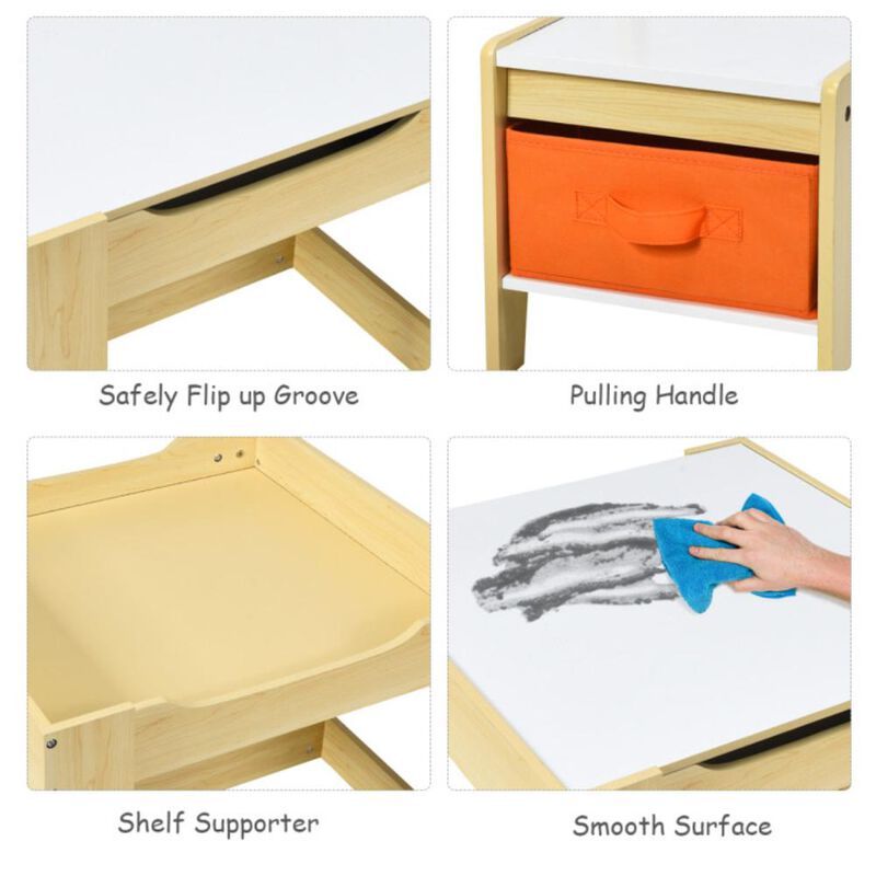 Hivvago Kids Table Chairs Set With Storage Boxes Blackboard Whiteboard Drawing