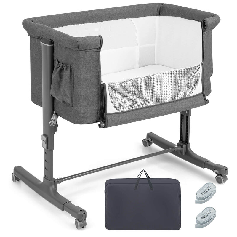 Portable Baby Bedside Bassinet with 5-level Adjustable Heights and Travel Bag
