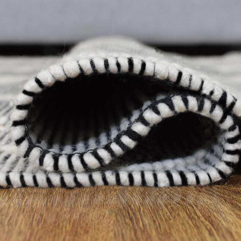 RUGSOTIC CARPETS HAND WOVEN FLAT WEAVE KILIM WOOL & COTTON ECO-FRIENDLY AREA RUGS  - 5'x7'6'', Rectangle Shape, Black Color, Contemporary Modern Design, Low Pile  Handmade Area Rugs (DWC001)