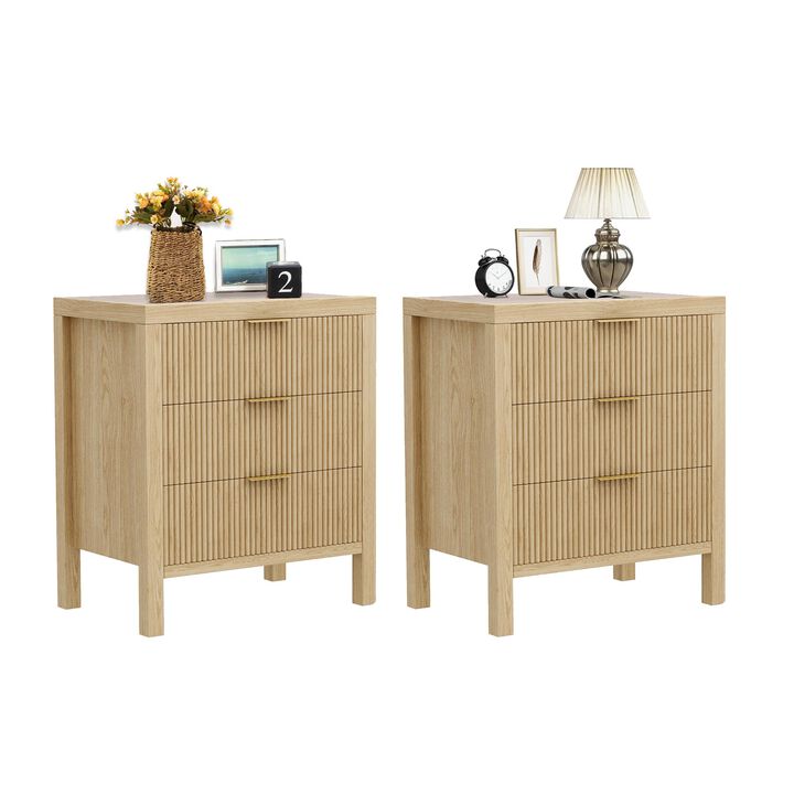 MJADUE Nightstands Set of 2, Bedside Table End Table, Modern Wooden Night Stand with 6-Drawer - Boho Tall End Table Accent Table