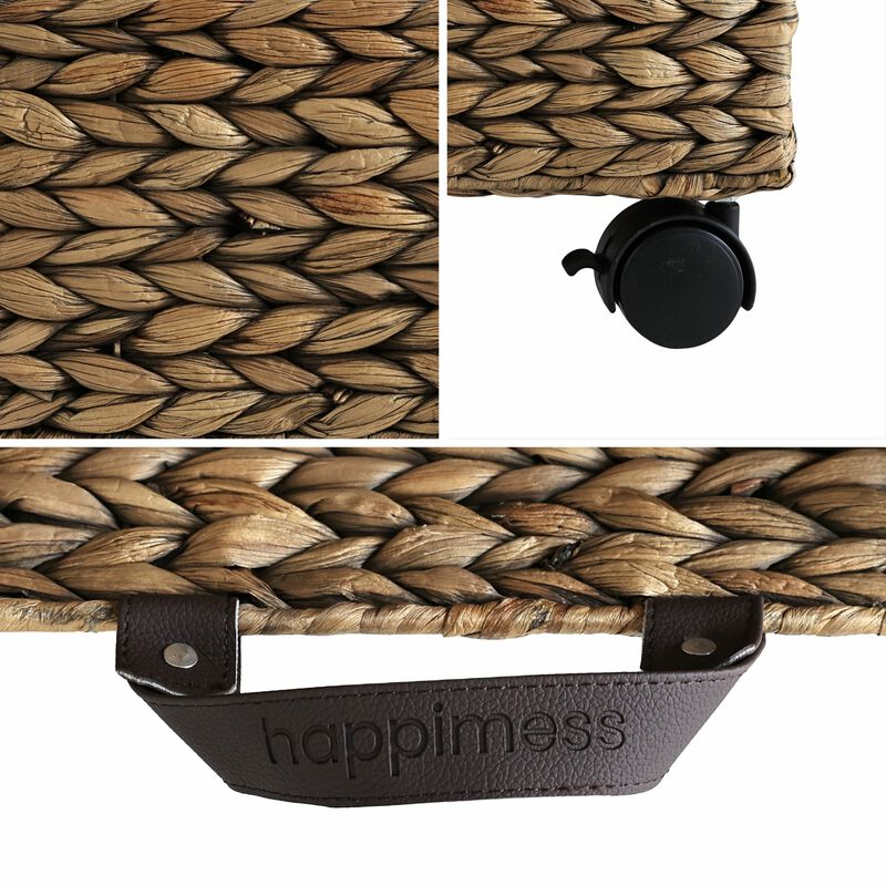 Adaline 18.11" Classic Farmhouse Handwoven Hyacinth Rectangular Underbed Storage Bin with Wheels and Handles