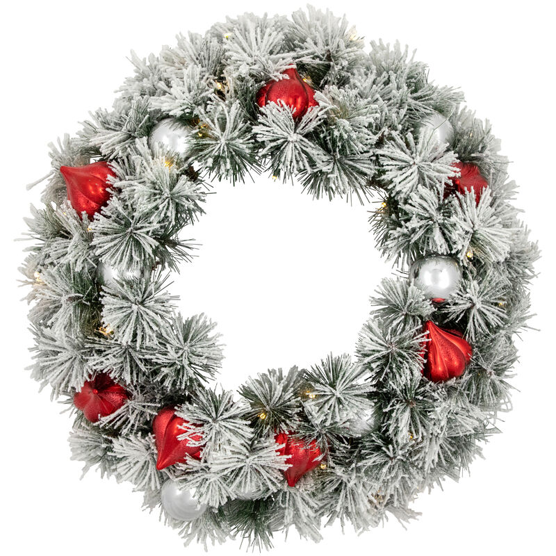 Pre-Lit Snowy Bristle Pine Christmas Wreath  24-Inch  Warm White LED Lights image number 0
