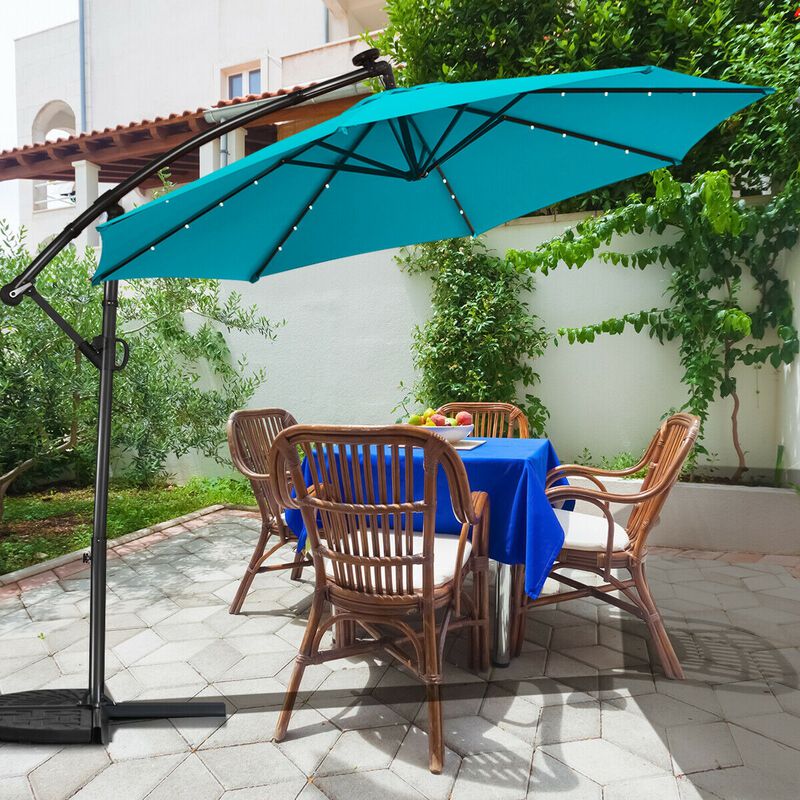 360-Degree Rotating Patio Umbrella &ndash; Solar Powered LED Cantilever Shade (Base Not Included)