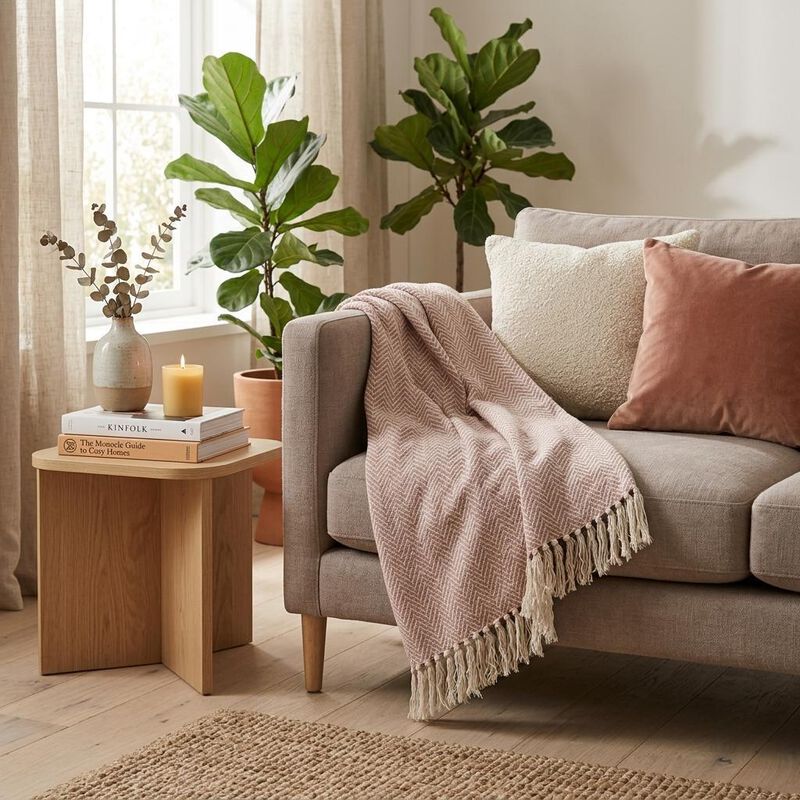 HomeRoots Pink Woven Cotton Solid Color Reversable Throw image number 1