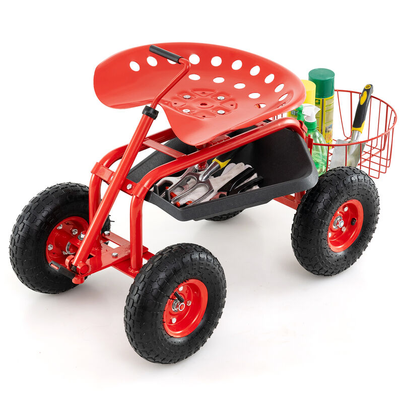 Gardening Wagon Scooter with Extendable Handle and High-Capacity Frame