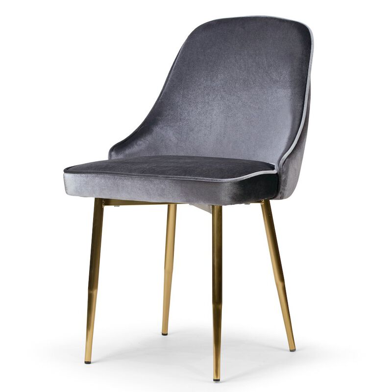 Glamour Home Set of 2 Alpha Sandy Brown Velvet Chair with Brushed Golden Steel Legs
