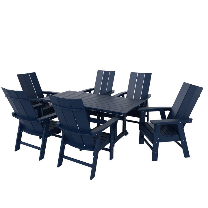 WestinTrends 7 Piece Outdoor Patio Dining Table and Modern Adirondack Armchair Set