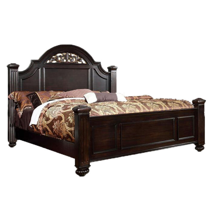 Transitional Style California King Wooden Bed with Bun Feet, Brown - Benzara