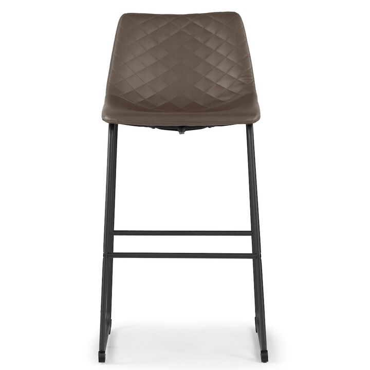 Glamour Home Set of 2 Ave Iron Frame Brown Faux Leather Bar Stool with Stitching