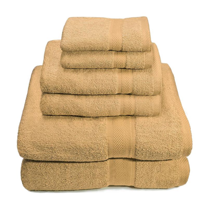 Plazatex Cozy Home 100% Cotton Towel Set - 6 Piece - 56"x56", Khaki