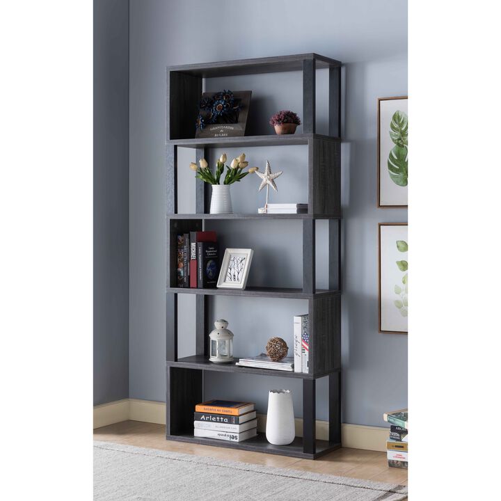 5-Shelf Bookcase Cabinet (Distressed Grey & Black)