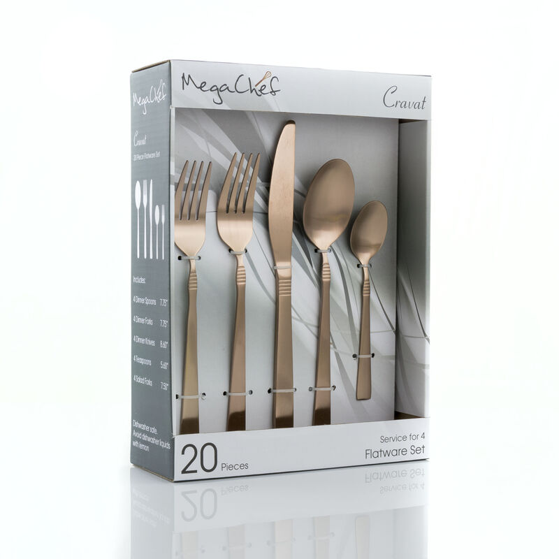 MegaChef Cravat 20 Piece Flatware Utensil Set, Stainless Steel Silverware Metal Service for 4 in Matte Rose