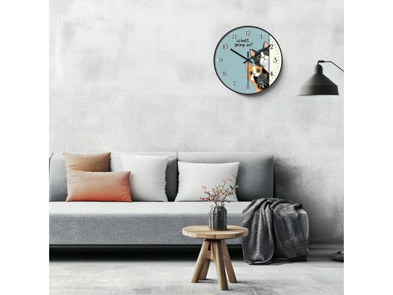 8" Battery Operated Plastic Wall Clock - Quiet Decorative Round Cat Pattern image number 1