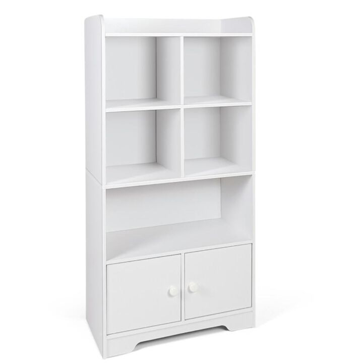 Hivvago 4 Tiers Bookshelf with 4 Cubes Display Shelf and 2 Doors-White